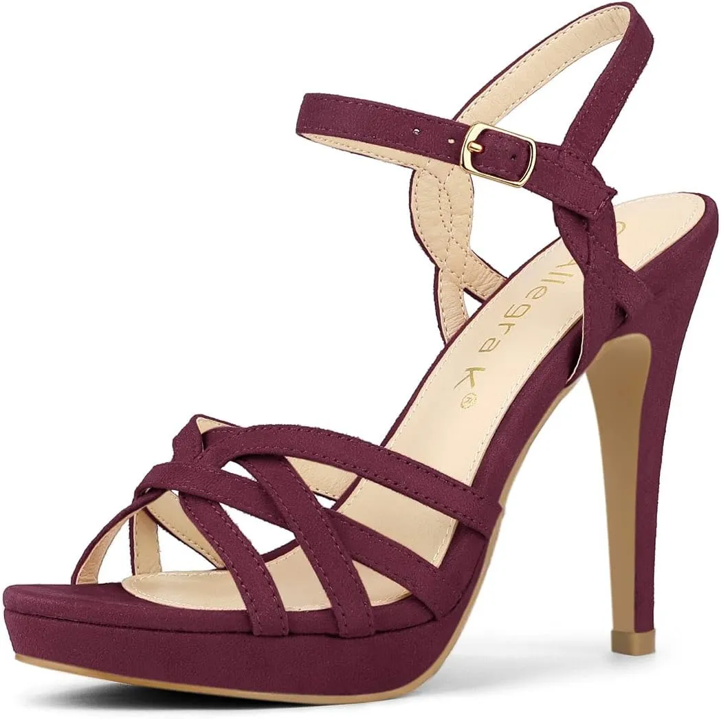 Allegra K Women's Strappy Platform Heels Stiletto Heel Sandals