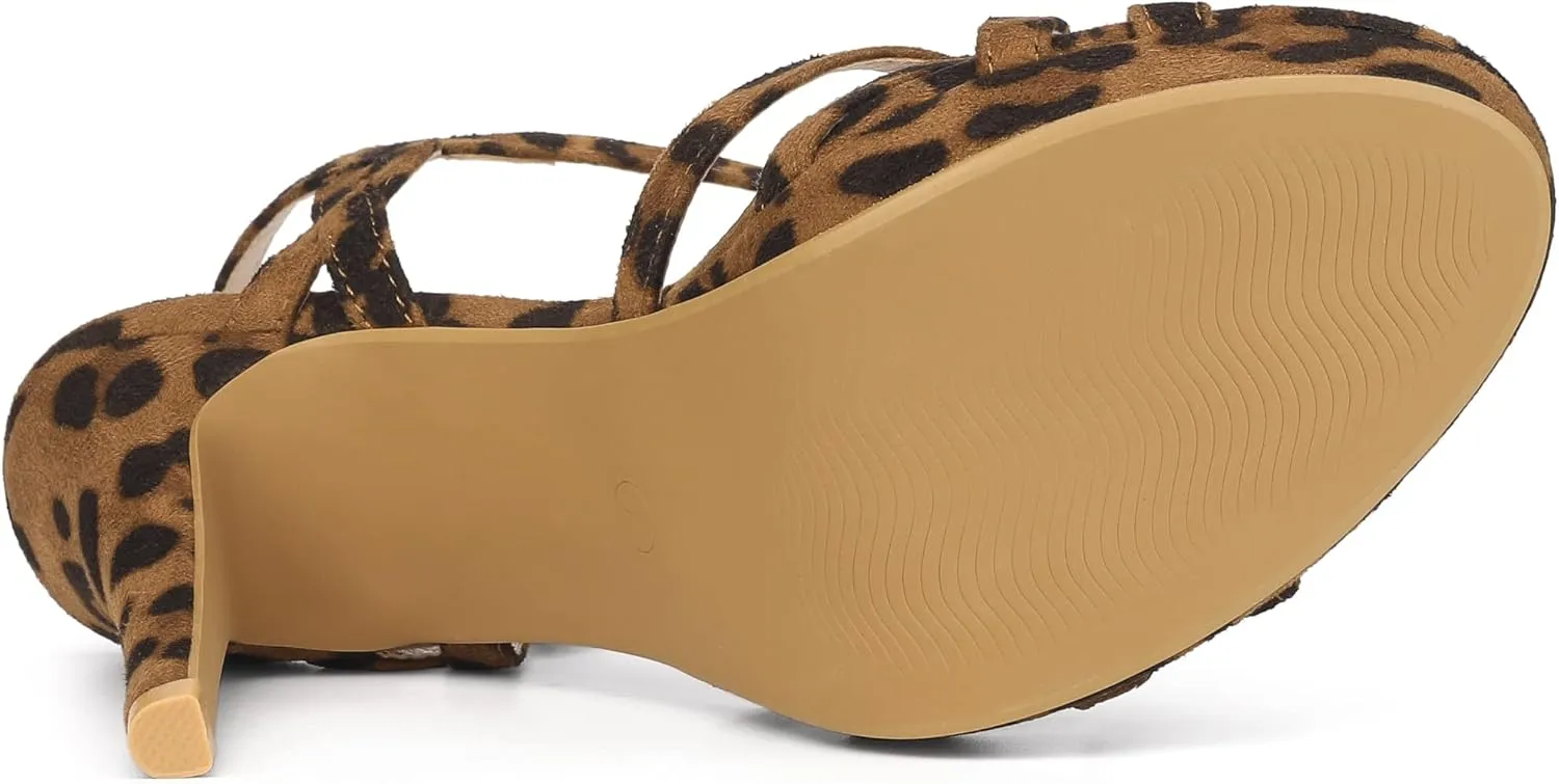 Allegra K Women's Strappy Platform Heels Stiletto Heel Sandals
