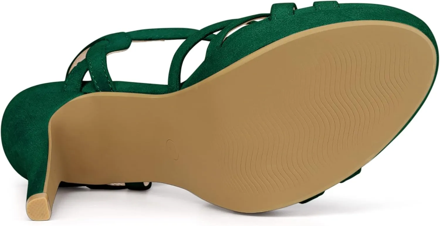 Allegra K Women's Strappy Platform Heels Stiletto Heel Sandals