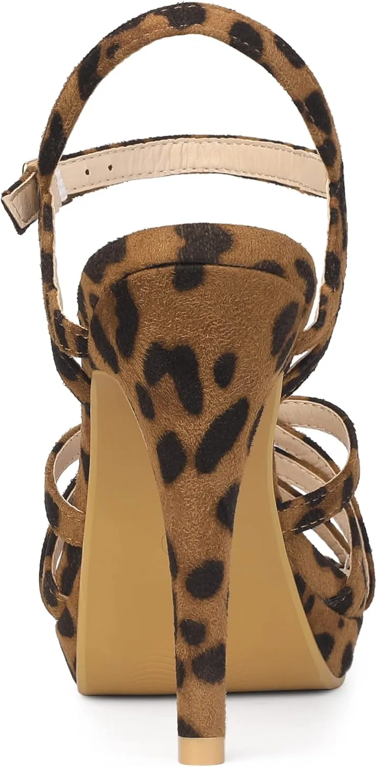 Allegra K Women's Strappy Platform Heels Stiletto Heel Sandals