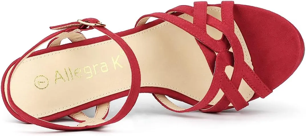 Allegra K Women's Strappy Platform Heels Stiletto Heel Sandals