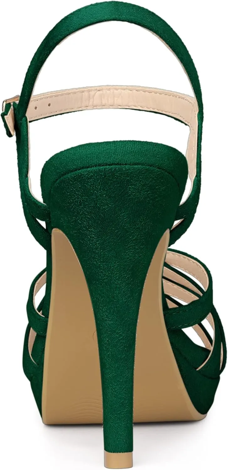 Allegra K Women's Strappy Platform Heels Stiletto Heel Sandals