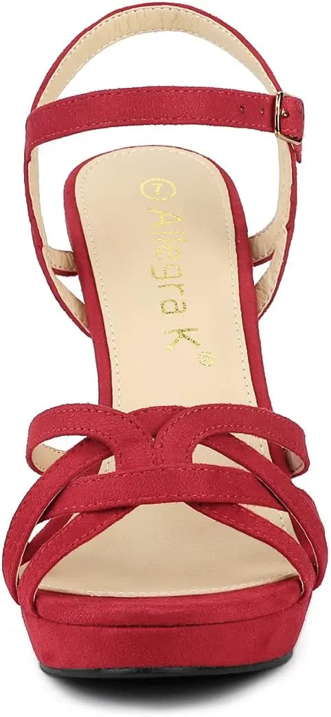 Allegra K Women's Strappy Platform Heels Stiletto Heel Sandals
