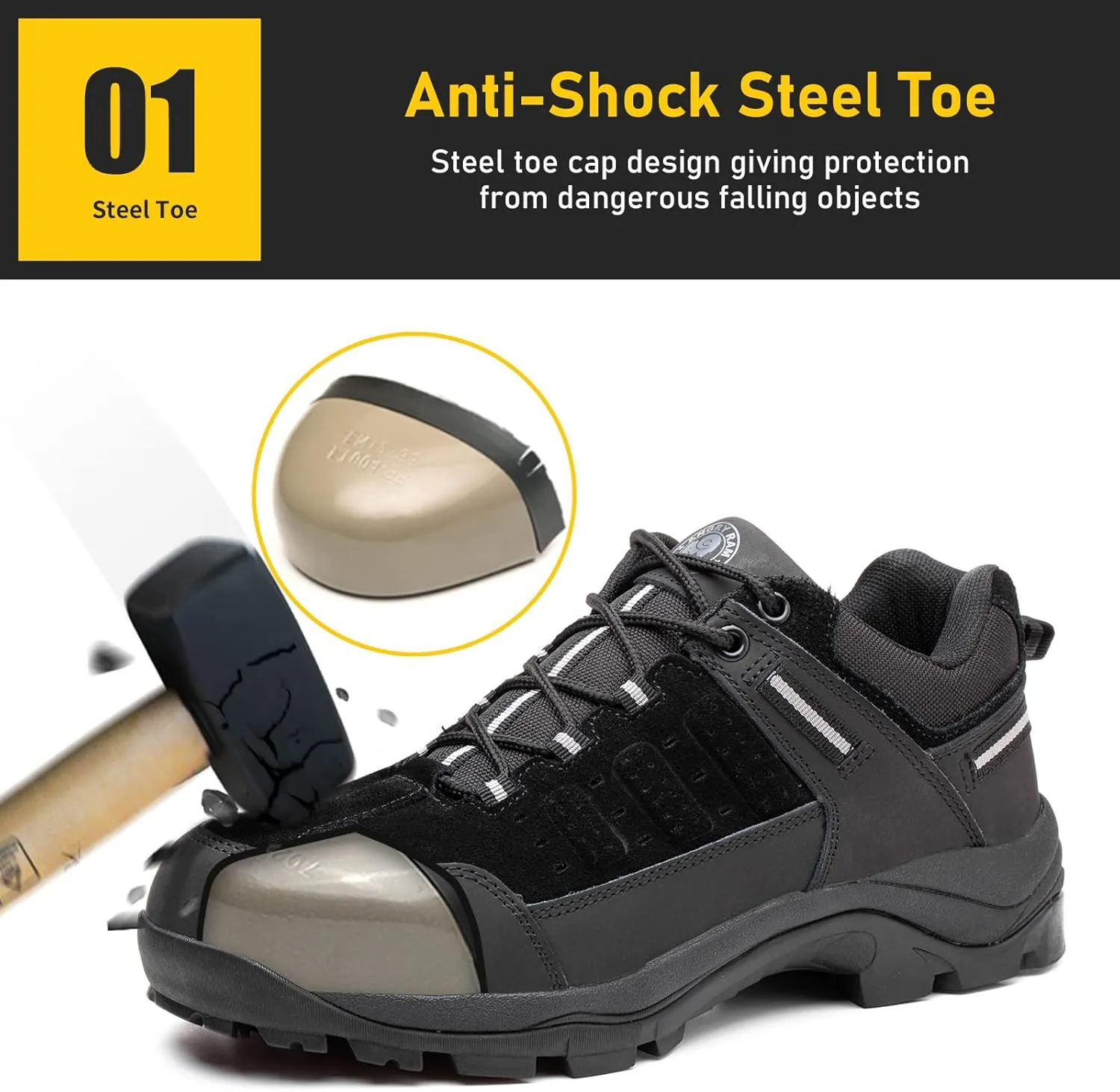 ANGRYRAM Steel Toe Shoes for Men Women Lightweight Indestructible Work Shoes Breathable Slip Resistant Safety Sneakers Comfortable Puncture Proof Shoes for Working Construction Industry