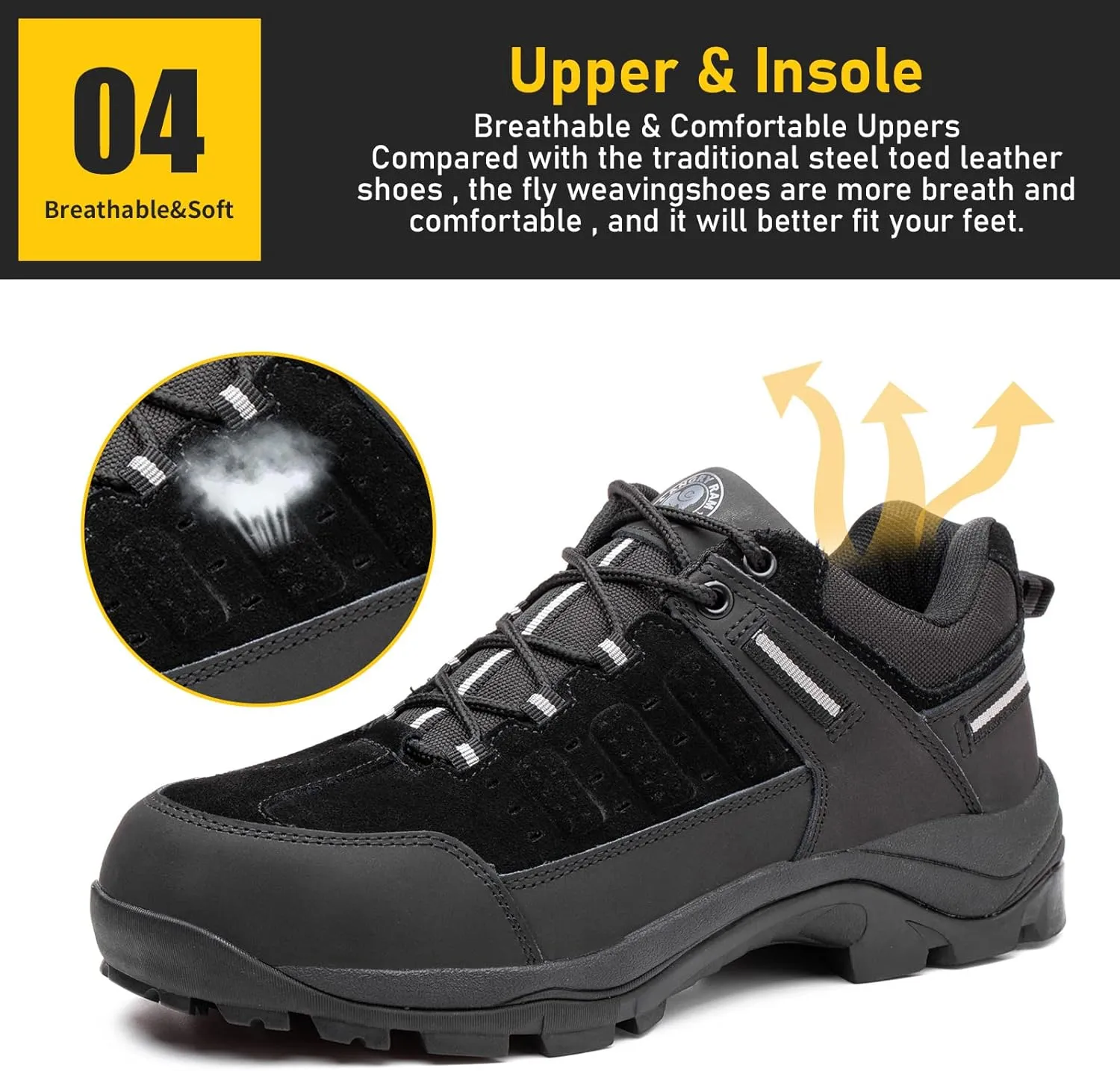 ANGRYRAM Steel Toe Shoes for Men Women Lightweight Indestructible Work Shoes Breathable Slip Resistant Safety Sneakers Comfortable Puncture Proof Shoes for Working Construction Industry