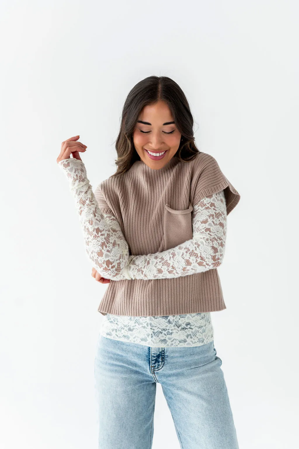 Ariana Sheer Lace Top in Cream