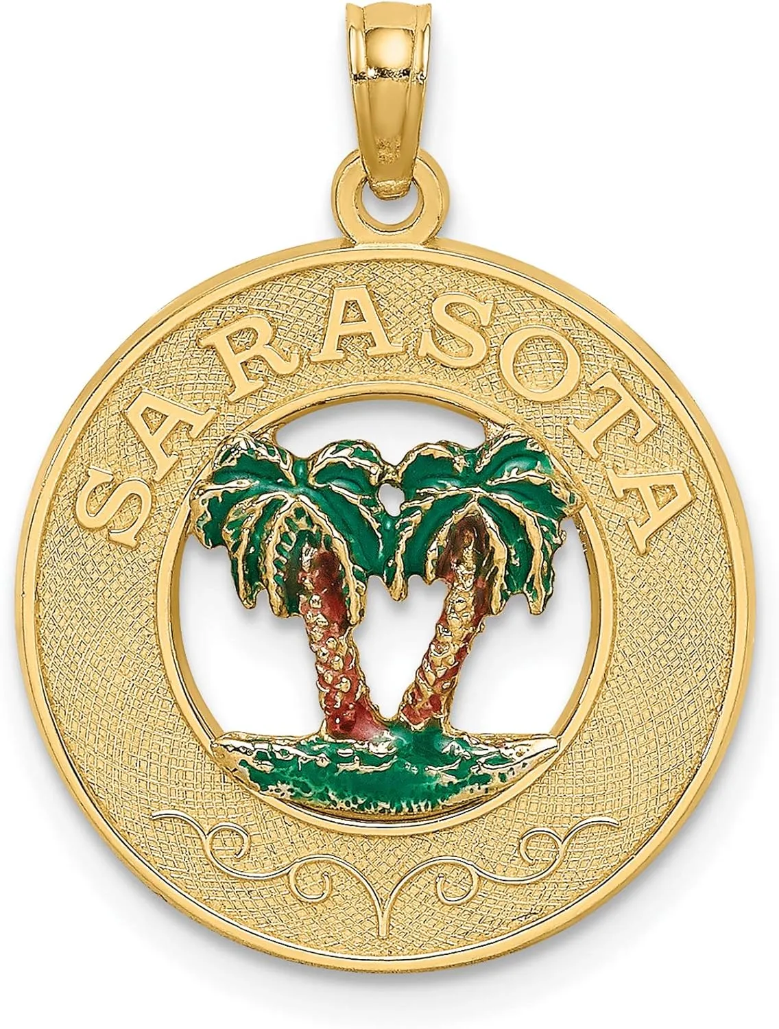 Avariah 14K Yellow Gold w/Enamel SARASOTA Circle Palm Tree Charm - 24.4mm