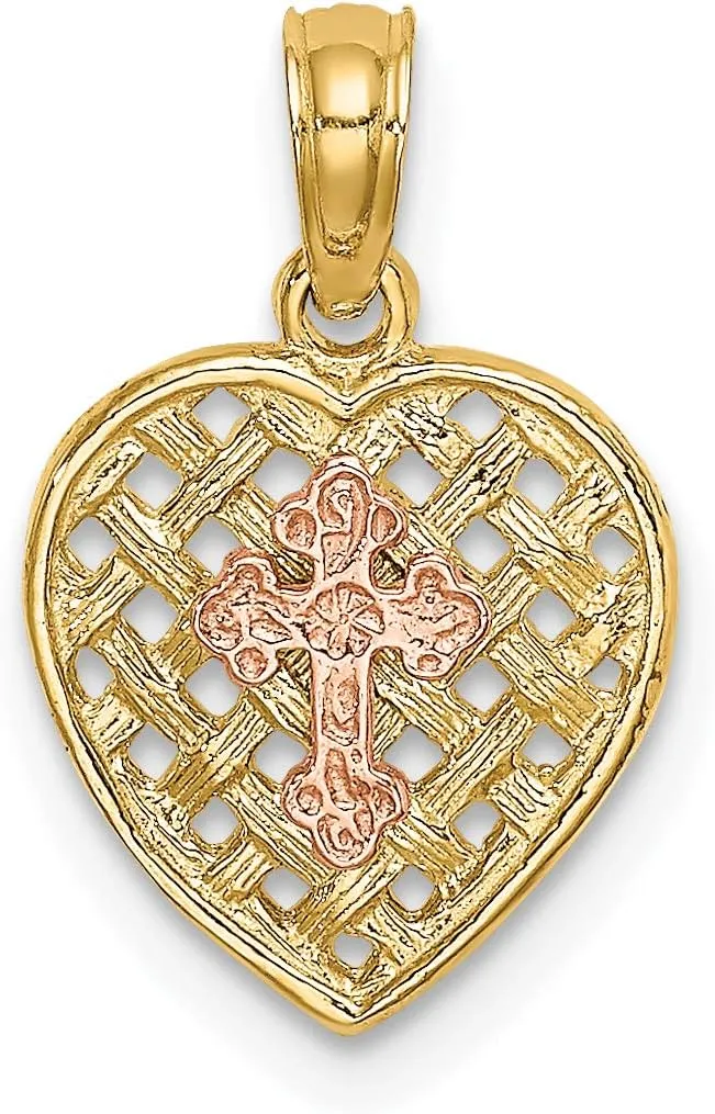 Avariah Gold 14K Two-Tone Cross on Woven Heart Charm - 15.5mm