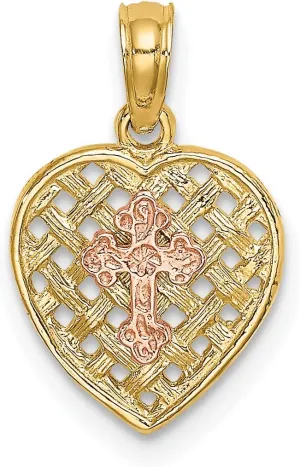 Avariah Gold 14K Two-Tone Cross on Woven Heart Charm - 15.5mm