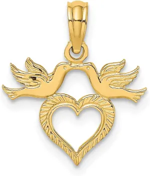 Avariah Solid 14K Yellow Gold Heart w/Love Birds Charm - 15.9mm