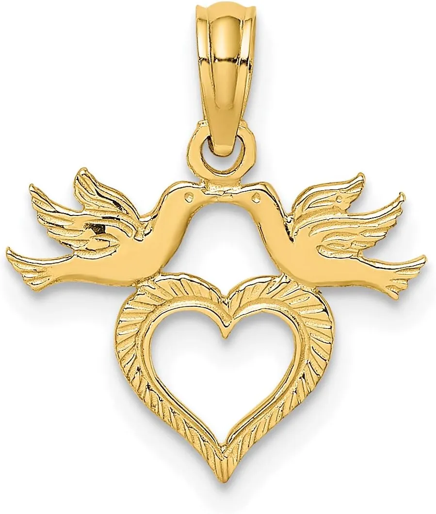 Avariah Solid 14K Yellow Gold Heart w/Love Birds Charm - 15.9mm