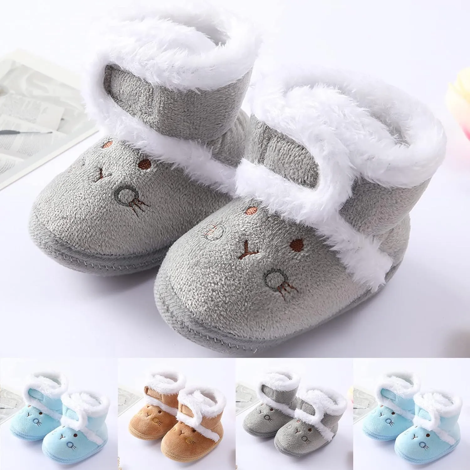 Baby Boys Girls Winter Warm Shoes Cozy Fleece Snow Boots Toddler Slippers Non-Slip Walking Shoes Infant Outdoor