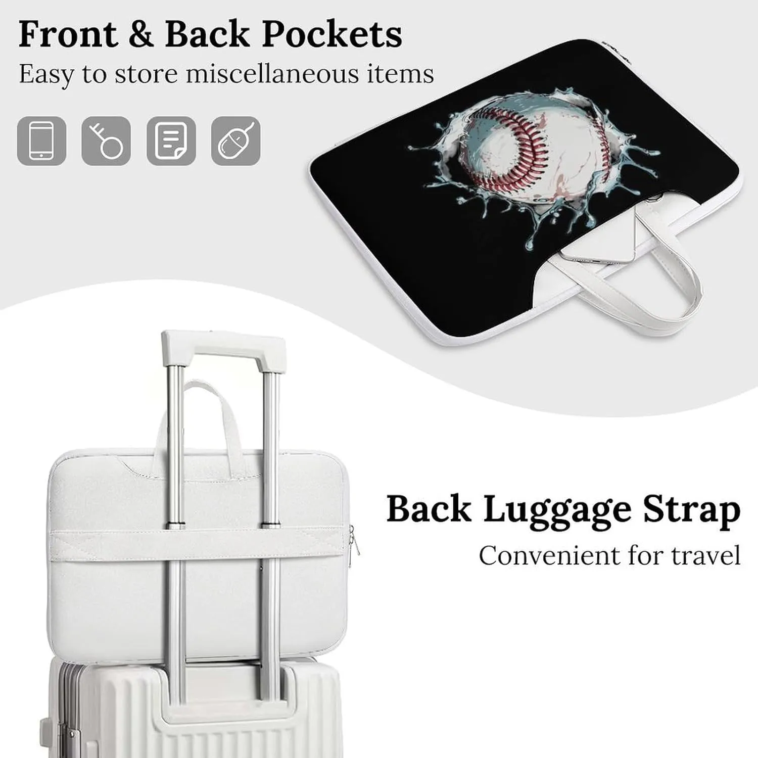 Baseball Print Laptop Tote Bag Waterproof Computer Carrying Case Business Office Briefcase