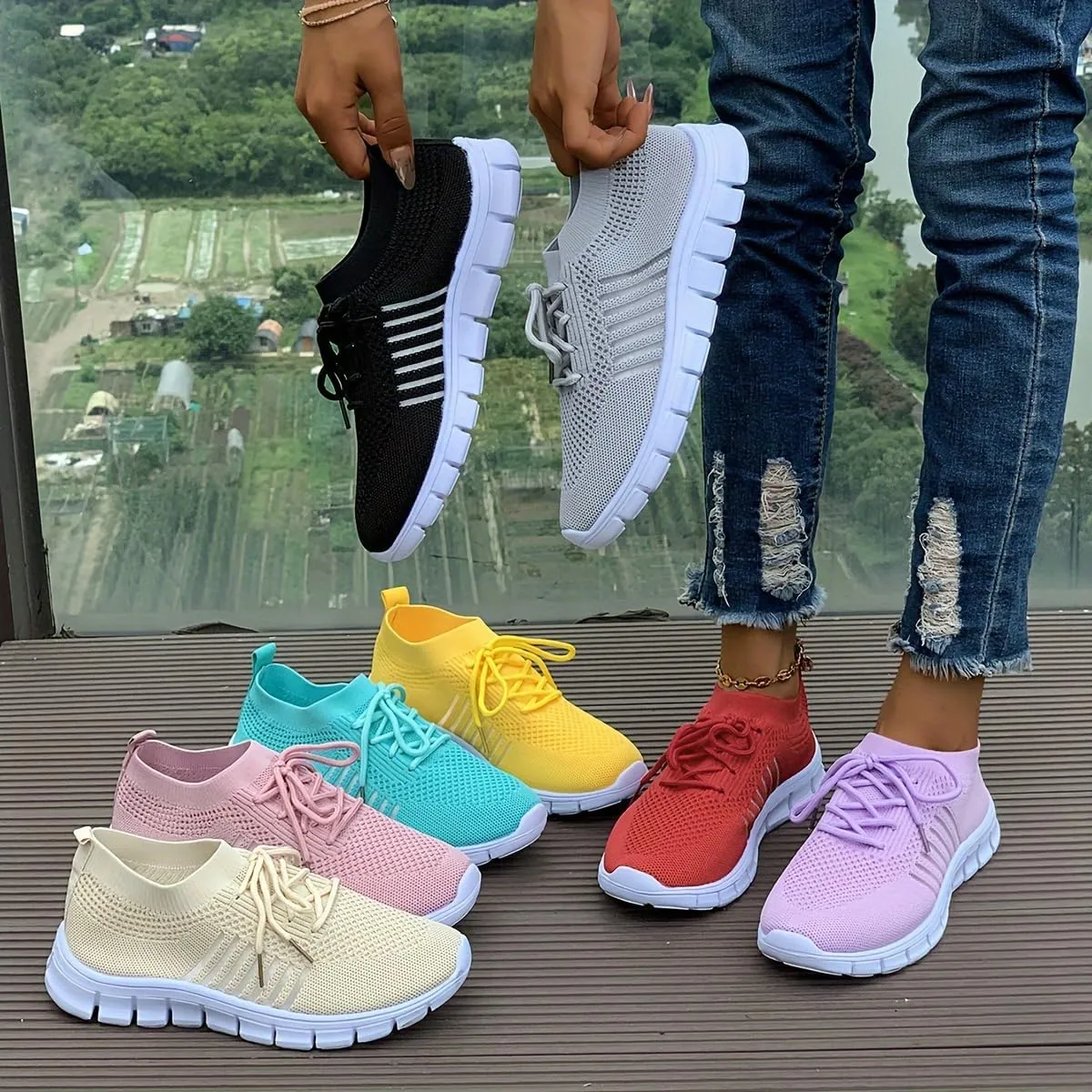 Big Size Breathable Mesh Women's Running Shoes - Solid Color Summer Sneakers with EVA Sole and Fabric Insole, Neutral Support