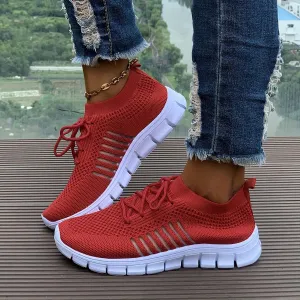 Big Size Breathable Mesh Women's Running Shoes - Solid Color Summer Sneakers with EVA Sole and Fabric Insole, Neutral Support