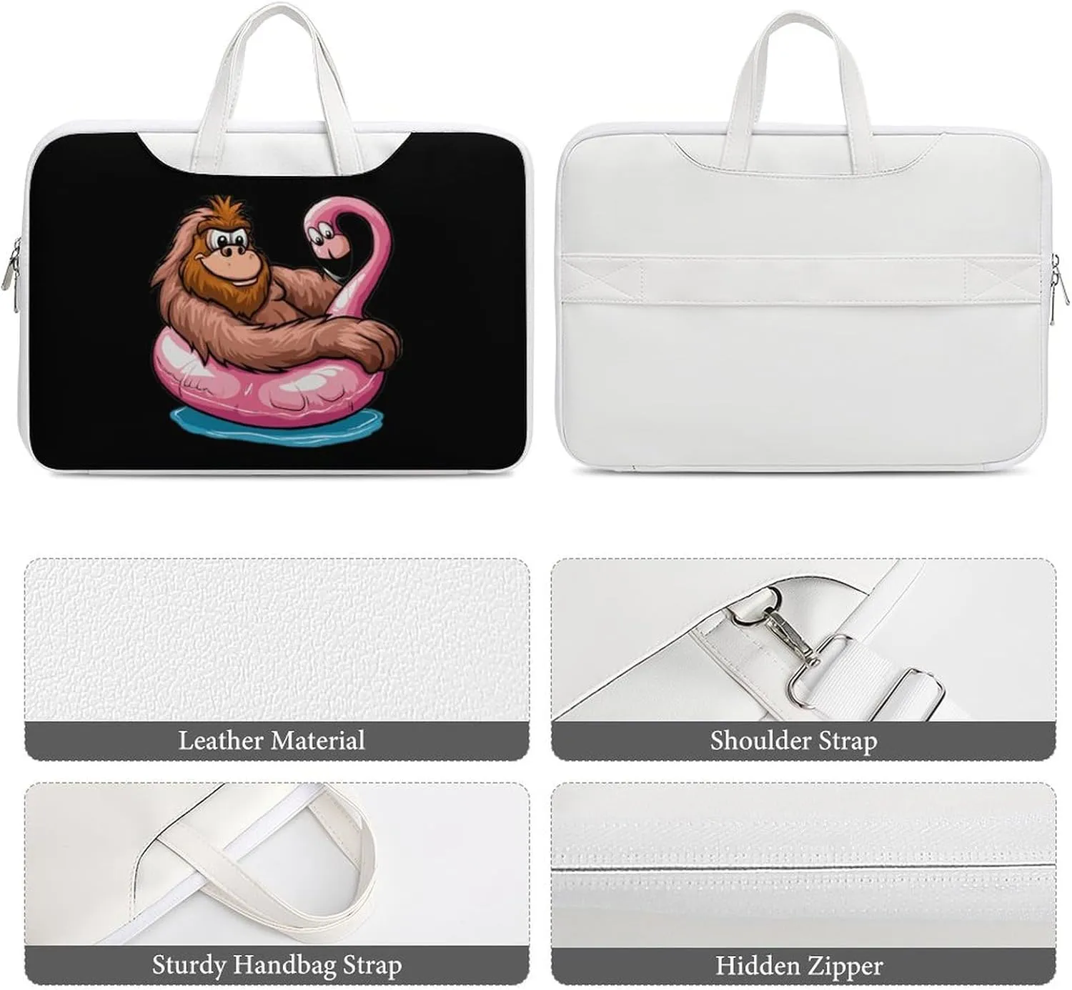 Bigfoot Sasquatch Pool Party Flamingo Laptop Tote Bag Waterproof Computer Carrying Case Business Office Briefcase