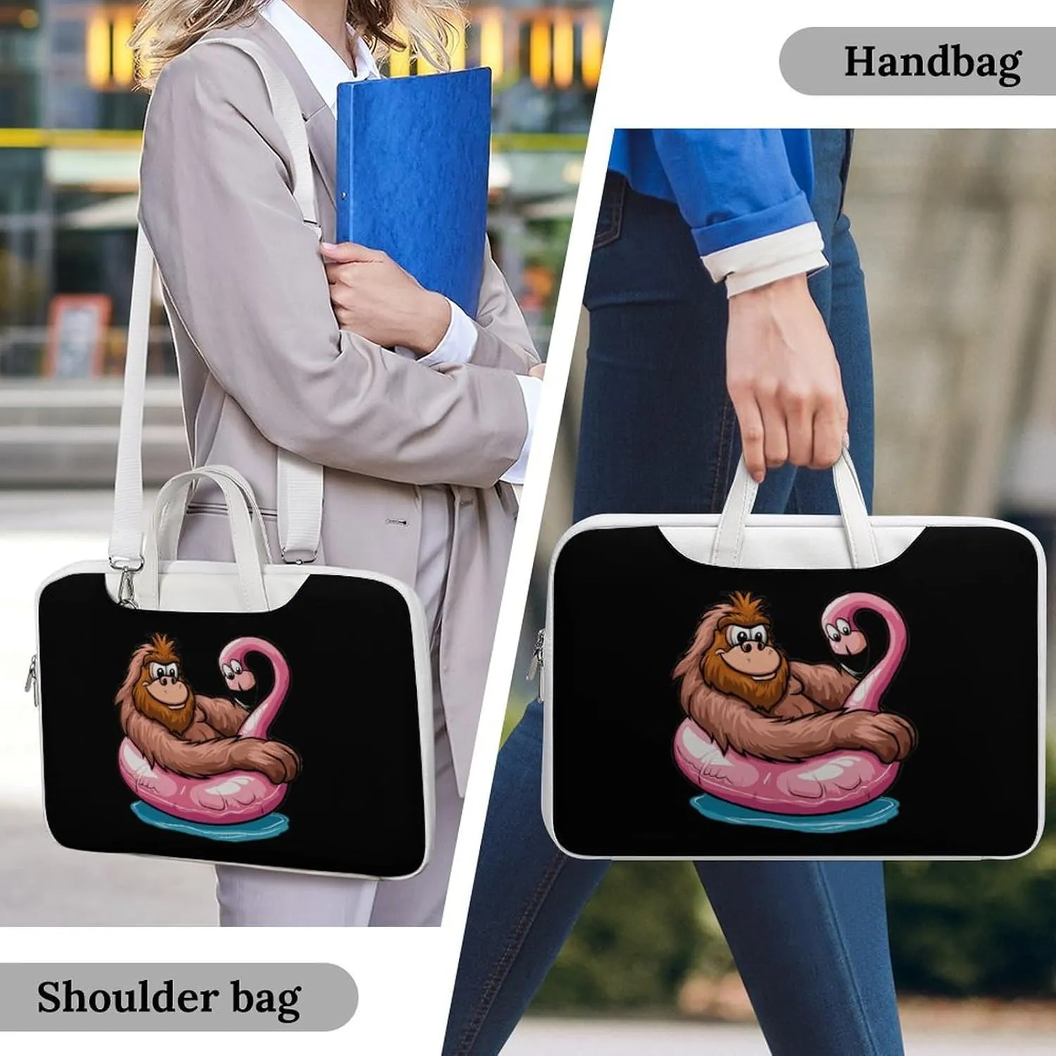 Bigfoot Sasquatch Pool Party Flamingo Laptop Tote Bag Waterproof Computer Carrying Case Business Office Briefcase