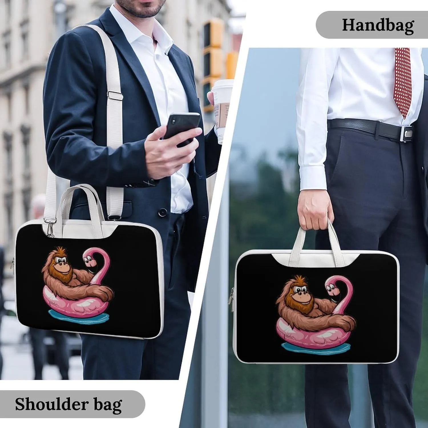 Bigfoot Sasquatch Pool Party Flamingo Laptop Tote Bag Waterproof Computer Carrying Case Business Office Briefcase