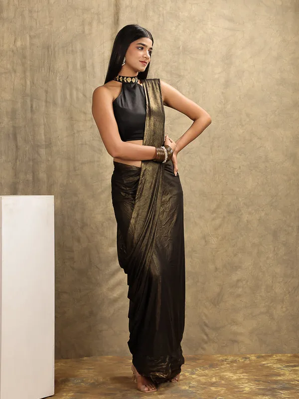 Black Gold Halter Neck Embroidered padded Blouse
