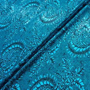 Black Lace Printed Turquoise Silk Jacquard