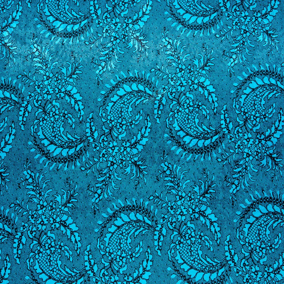 Black Lace Printed Turquoise Silk Jacquard