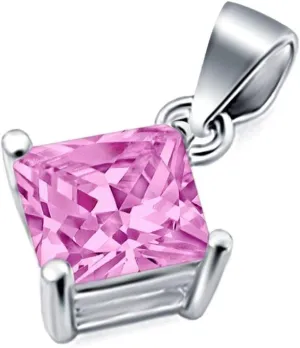 Blue Apple Co. Solitaire Pendant for Necklace Princess Cut Square Simulated Cubic Zirconia 925 Sterling Silver