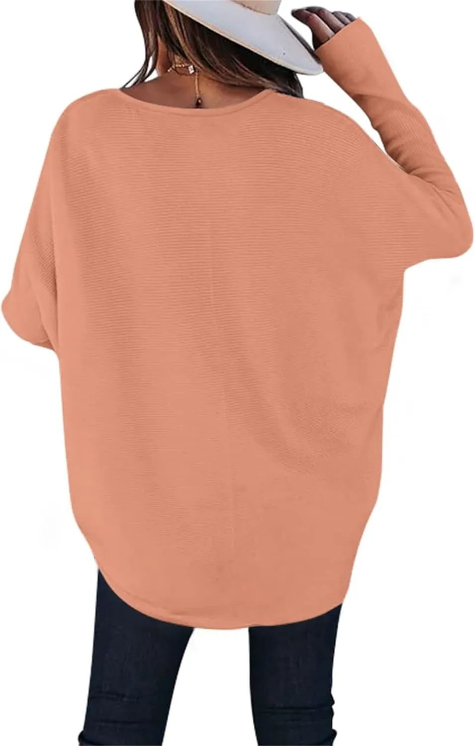 Boat Neck Sweaters for Women Batwing Long Sleeve Fall Oversized Ribbed Knit Pullover Baggy Jumper Tunic Tops