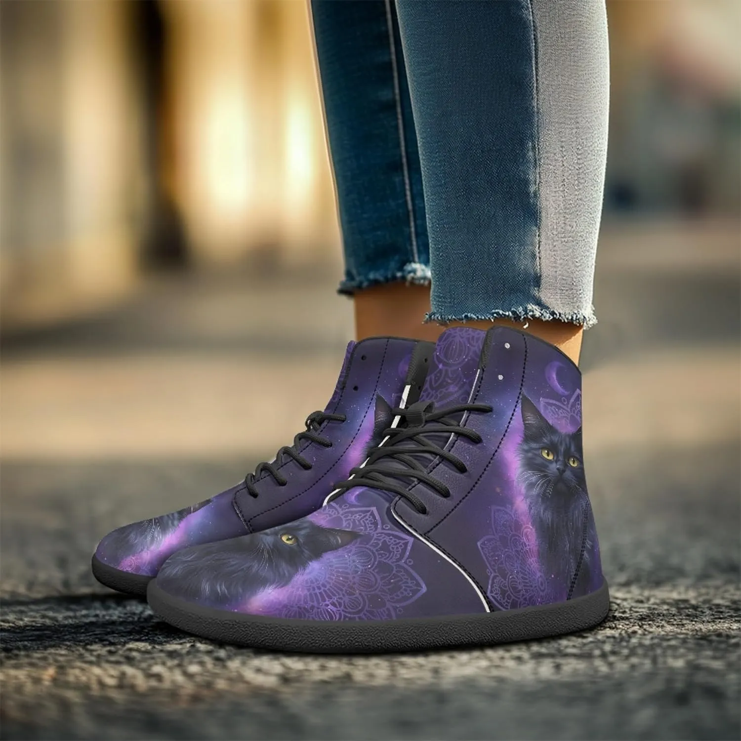 Boho Mandala Print Unisex Barefoot Shoes PU Leather High Top Barefoot Sneakers for Outdoor