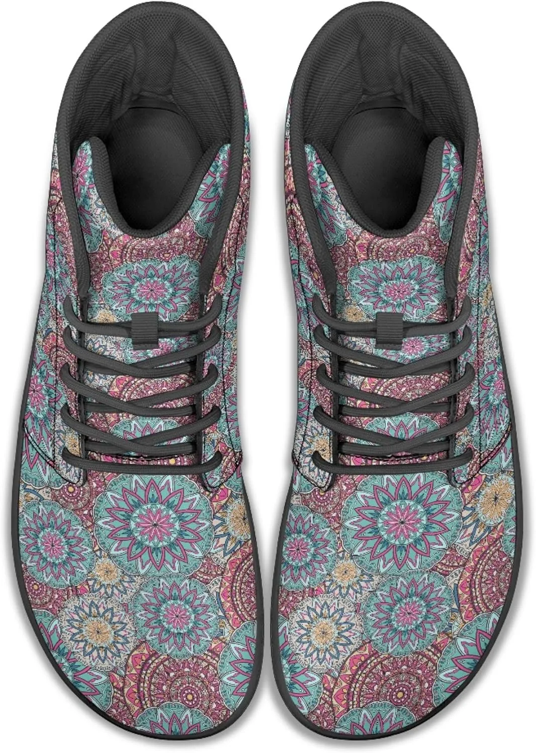 Boho Mandala Print Unisex Barefoot Shoes PU Leather High Top Barefoot Sneakers for Outdoor
