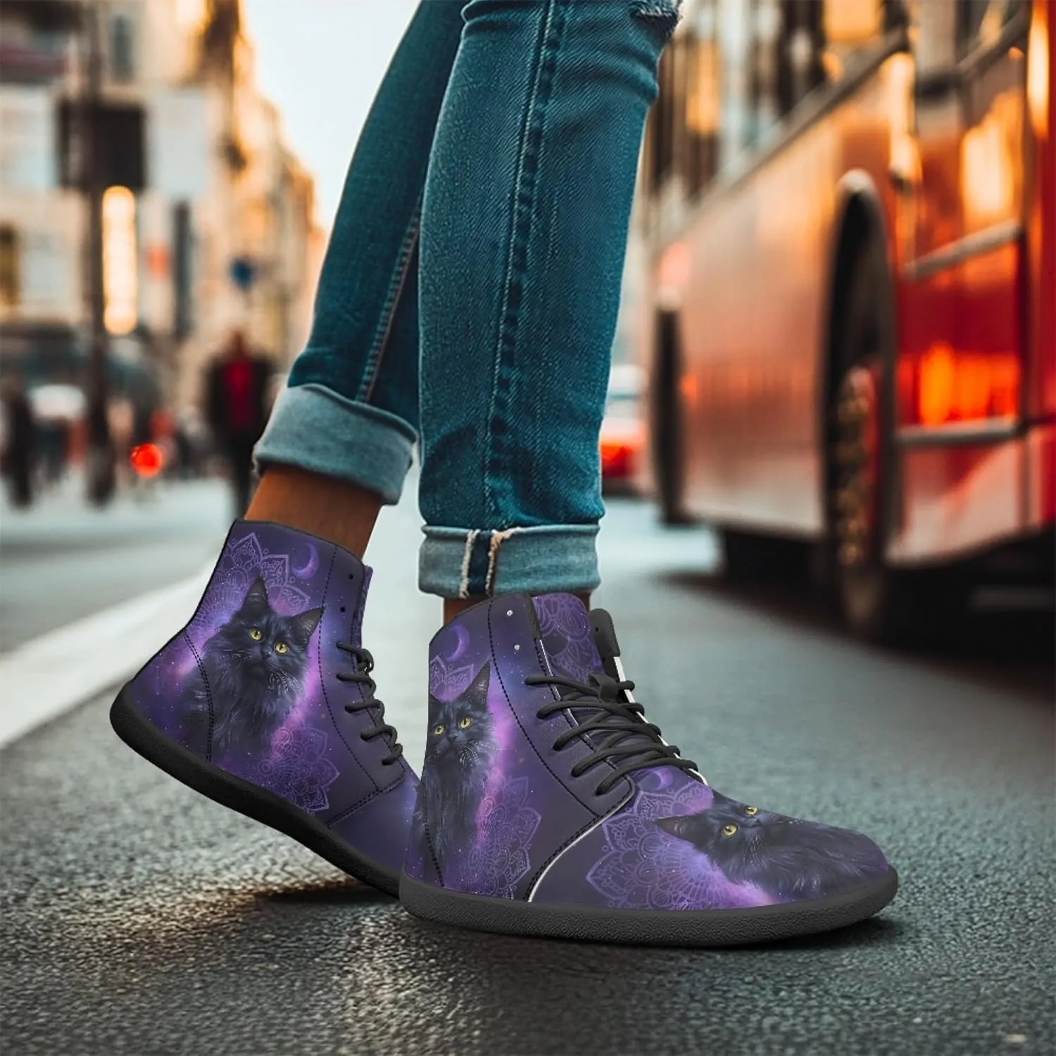 Boho Mandala Print Unisex Barefoot Shoes PU Leather High Top Barefoot Sneakers for Outdoor