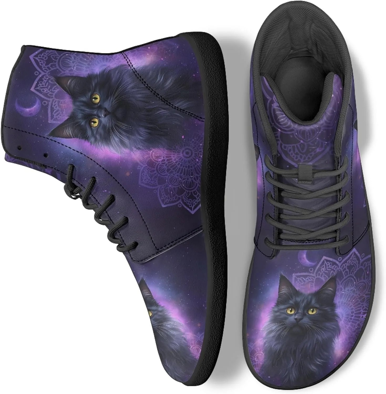 Boho Mandala Print Unisex Barefoot Shoes PU Leather High Top Barefoot Sneakers for Outdoor