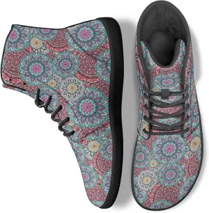 Boho Mandala Print Unisex Barefoot Shoes PU Leather High Top Barefoot Sneakers for Outdoor