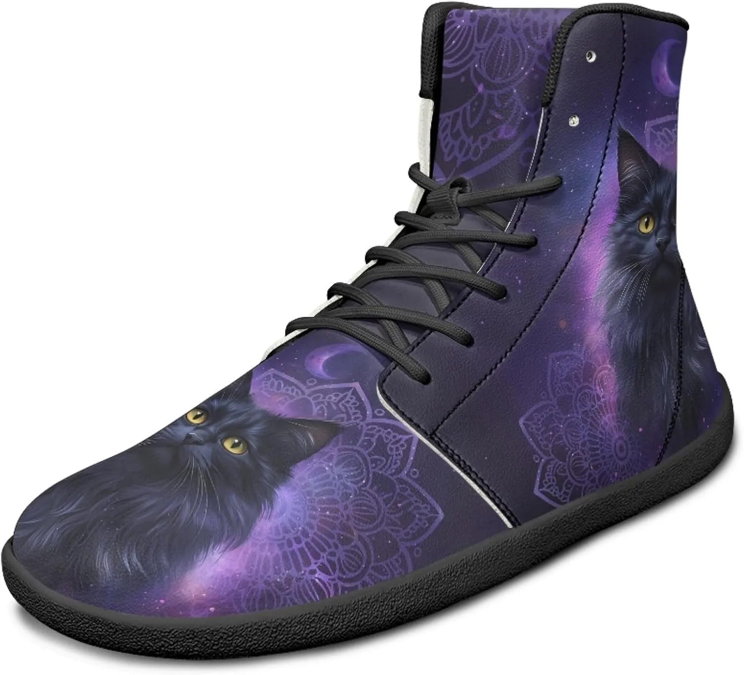 Boho Mandala Print Unisex Barefoot Shoes PU Leather High Top Barefoot Sneakers for Outdoor
