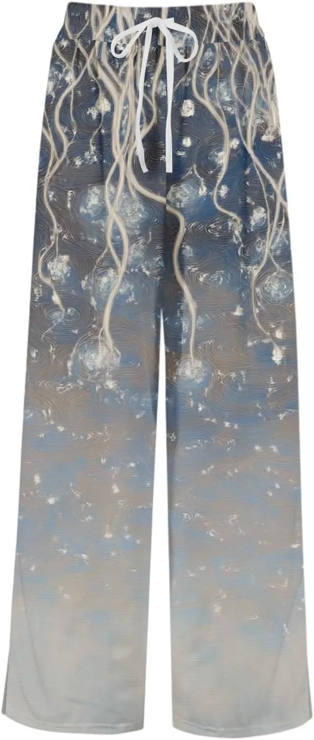 Boho Palazzo Pants for Women Dressy Loose Beach Plus Size Trendy Yoga High Waisted Flowy Vacation Trousers