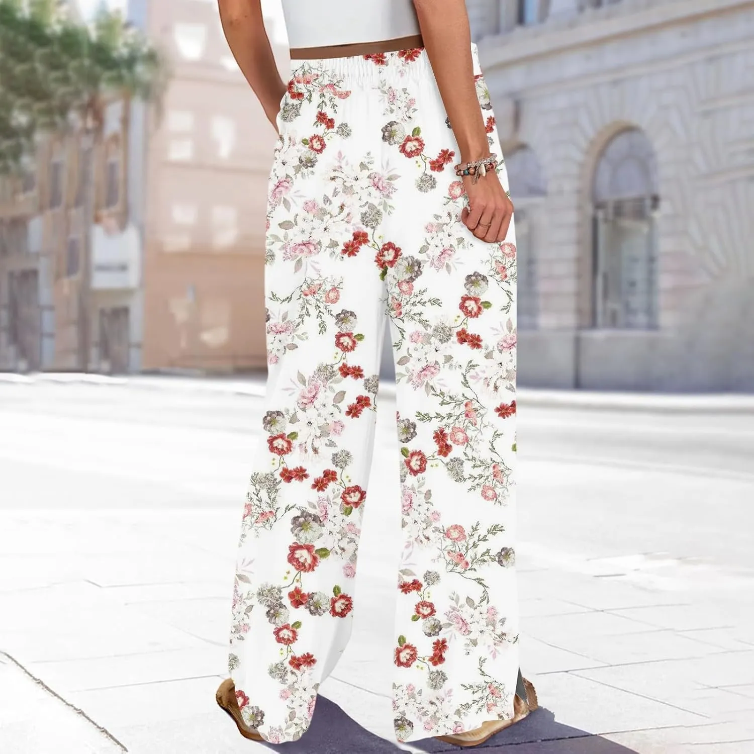 Boho Palazzo Pants for Women Dressy Loose Beach Plus Size Trendy Yoga High Waisted Flowy Vacation Trousers