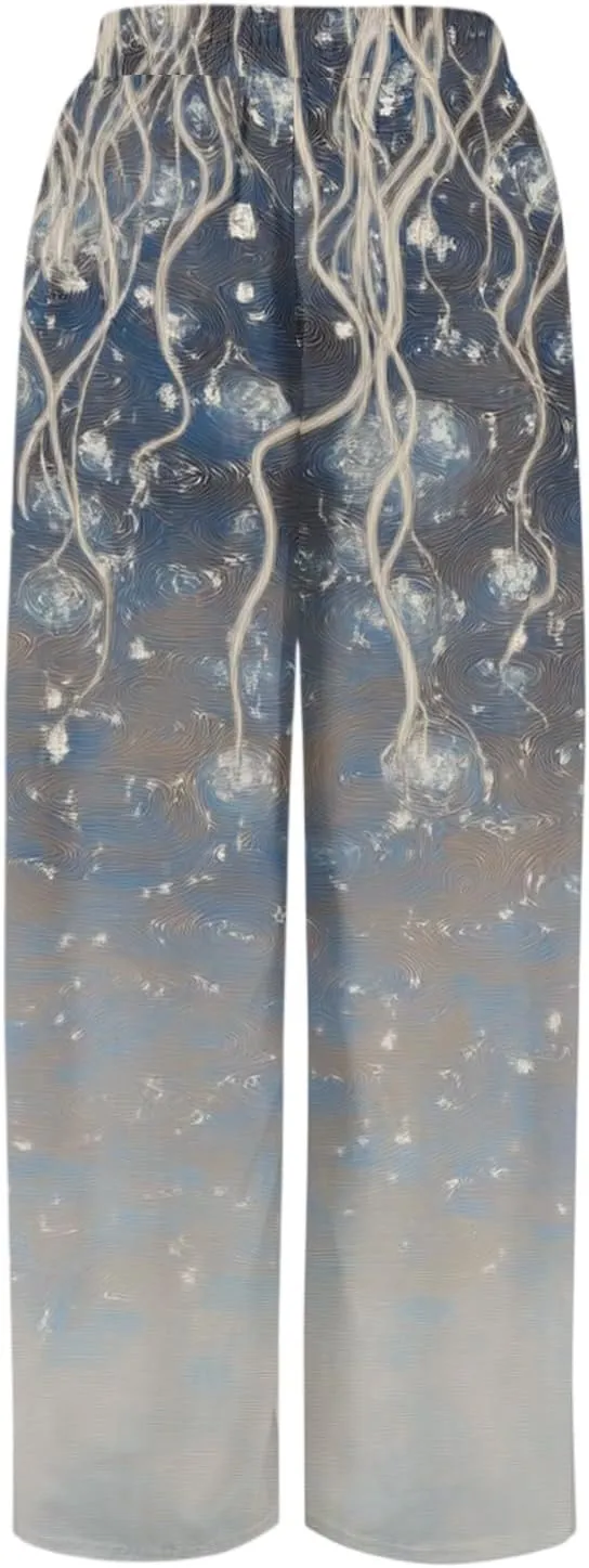 Boho Palazzo Pants for Women Dressy Loose Beach Plus Size Trendy Yoga High Waisted Flowy Vacation Trousers