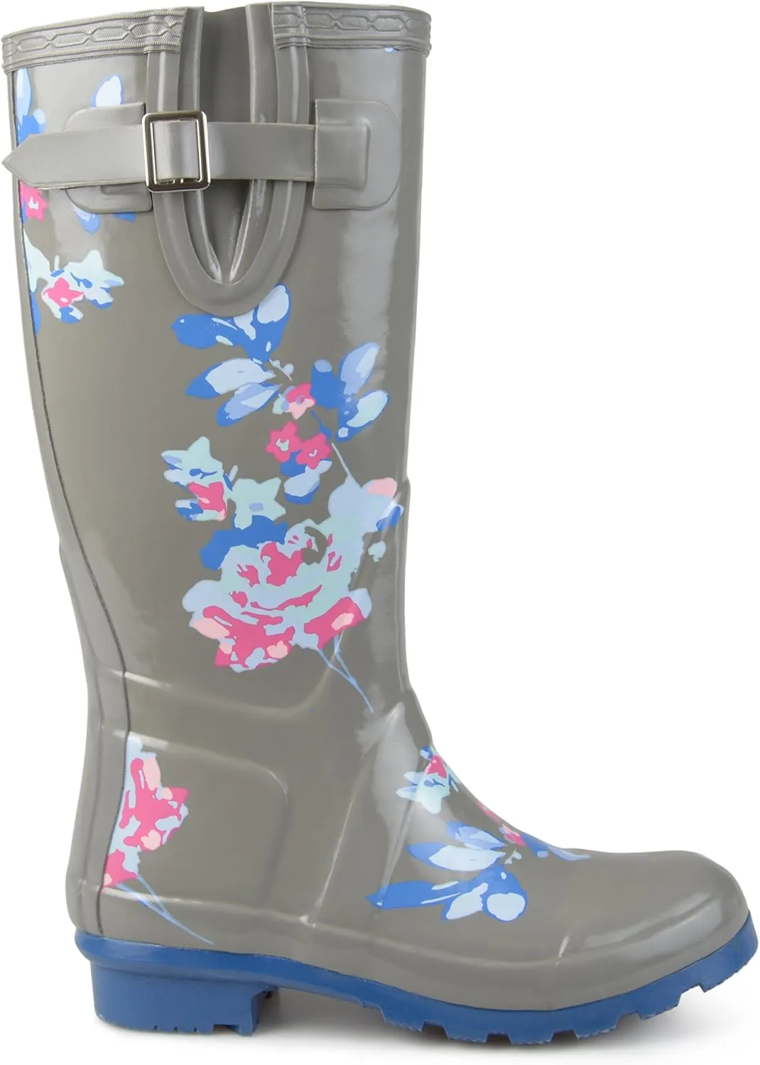 Brinley Co. Womens Mizzle Rubber Patterned Rain Boots Grey, 8 Regular US