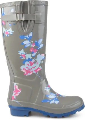 Brinley Co. Womens Mizzle Rubber Patterned Rain Boots Grey, 8 Regular US