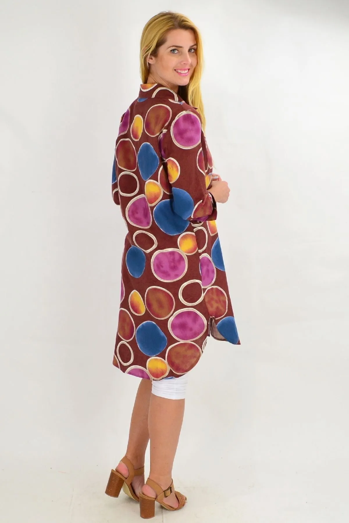 Brown Colourful Circles Tunic Shirt