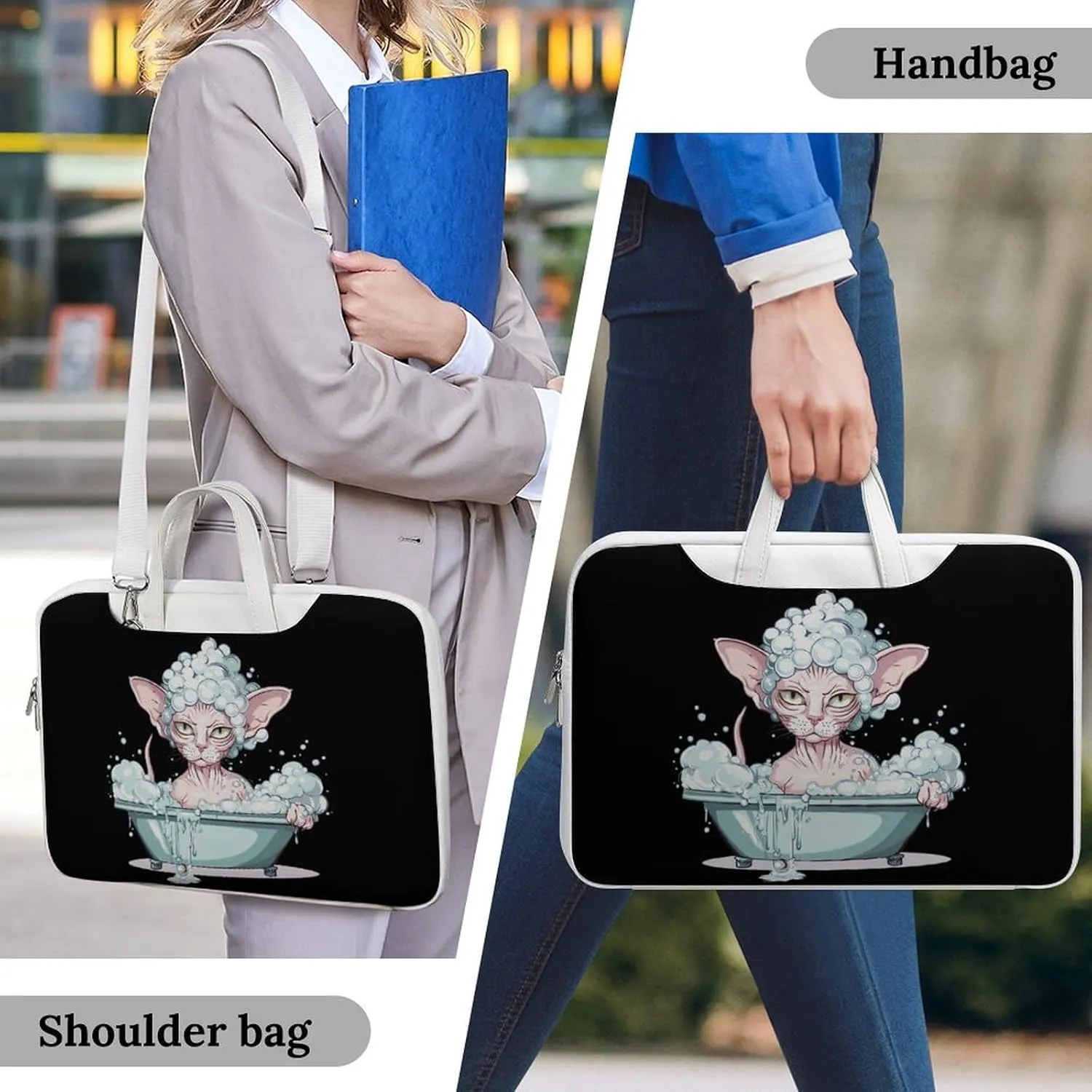 Bubble Bath Sphynxs Cat Laptop Tote Bag Waterproof Computer Carrying Case Business Office Briefcase