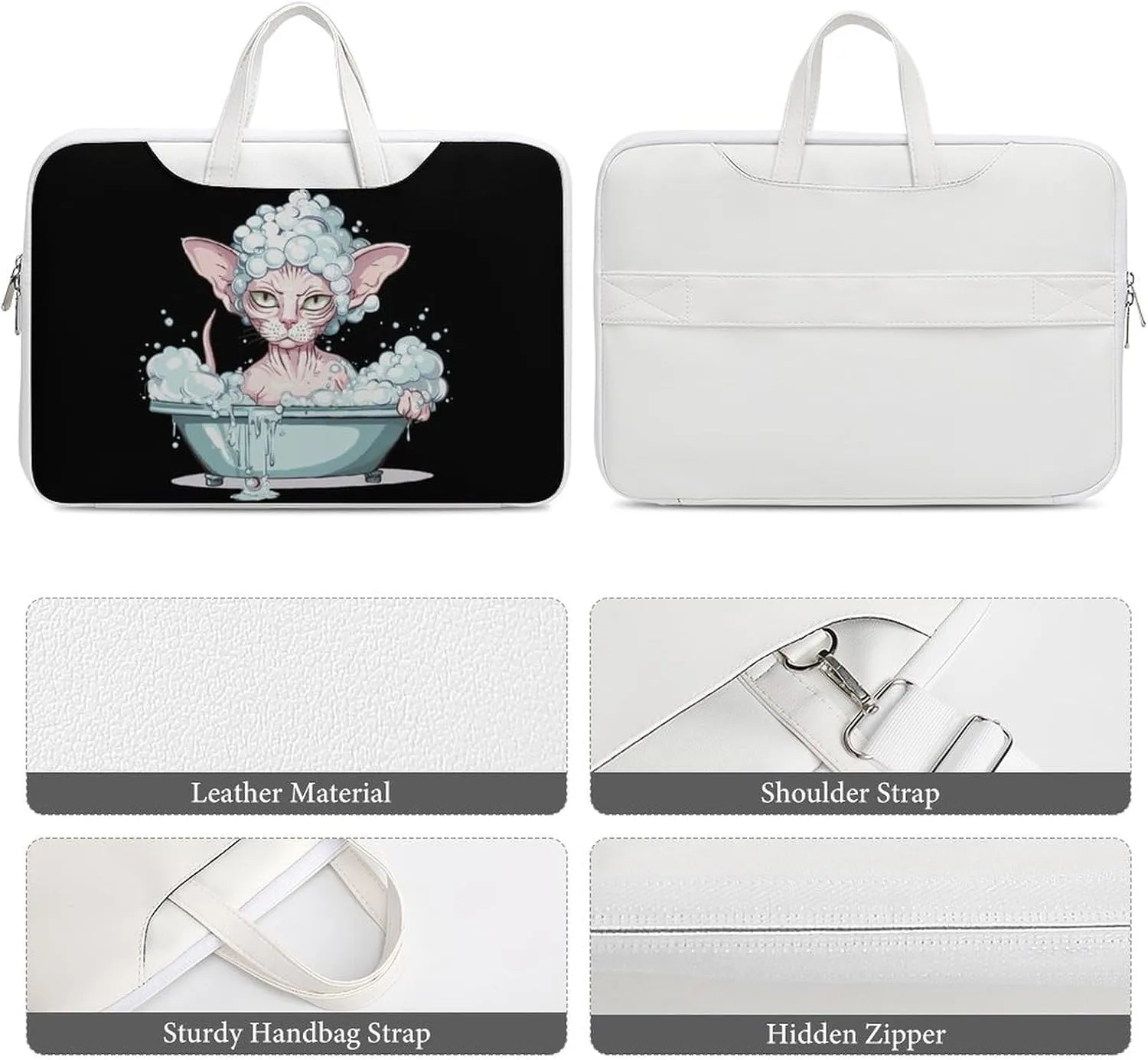 Bubble Bath Sphynxs Cat Laptop Tote Bag Waterproof Computer Carrying Case Business Office Briefcase