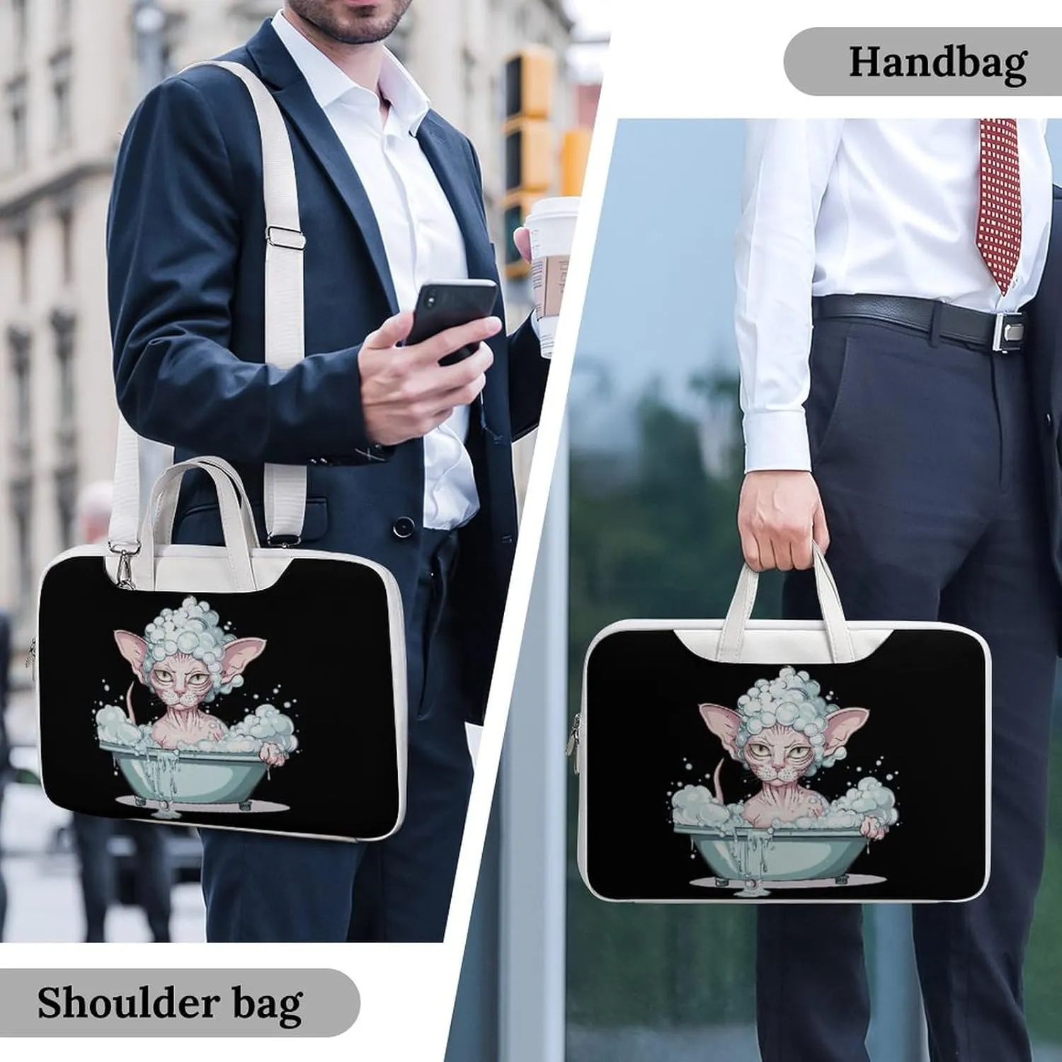 Bubble Bath Sphynxs Cat Laptop Tote Bag Waterproof Computer Carrying Case Business Office Briefcase