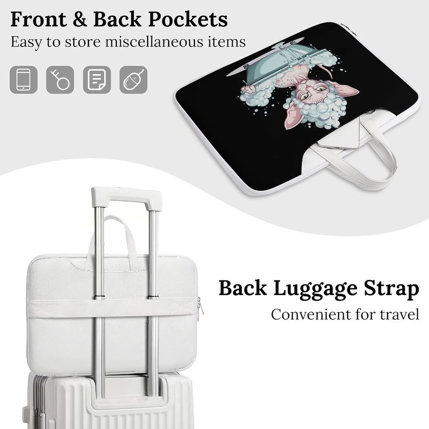 Bubble Bath Sphynxs Cat Laptop Tote Bag Waterproof Computer Carrying Case Business Office Briefcase