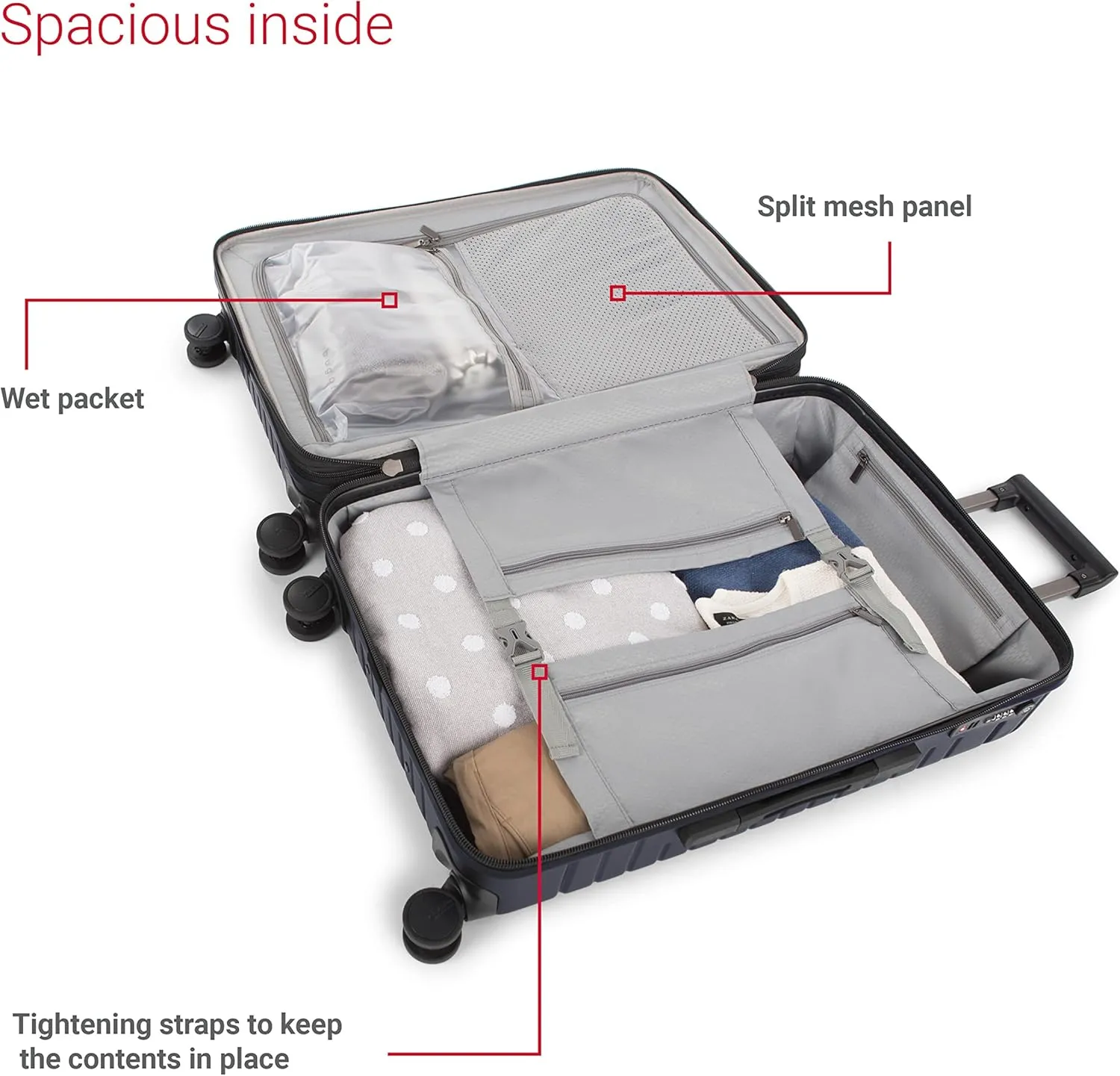 Bugatti Oslo Collection 3 Piece Hard Shell Luggage Set, Polycarbonate Expandable Suitcases with 360-Degree Spinner Wheels, 20 Inch Carry On, 24 Inch Mid-size, 28 Inch Large Bags, Navy
