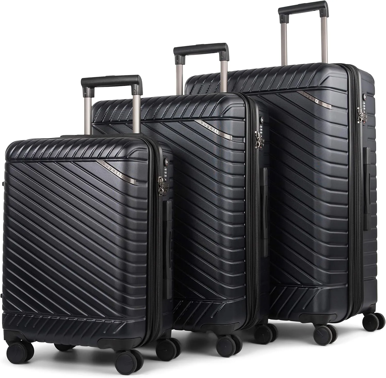 Bugatti Oslo Collection 3 Piece Hard Shell Luggage Set, Polycarbonate Expandable Suitcases with 360-Degree Spinner Wheels, 20 Inch Carry On, 24 Inch Mid-size, 28 Inch Large Bags, Navy