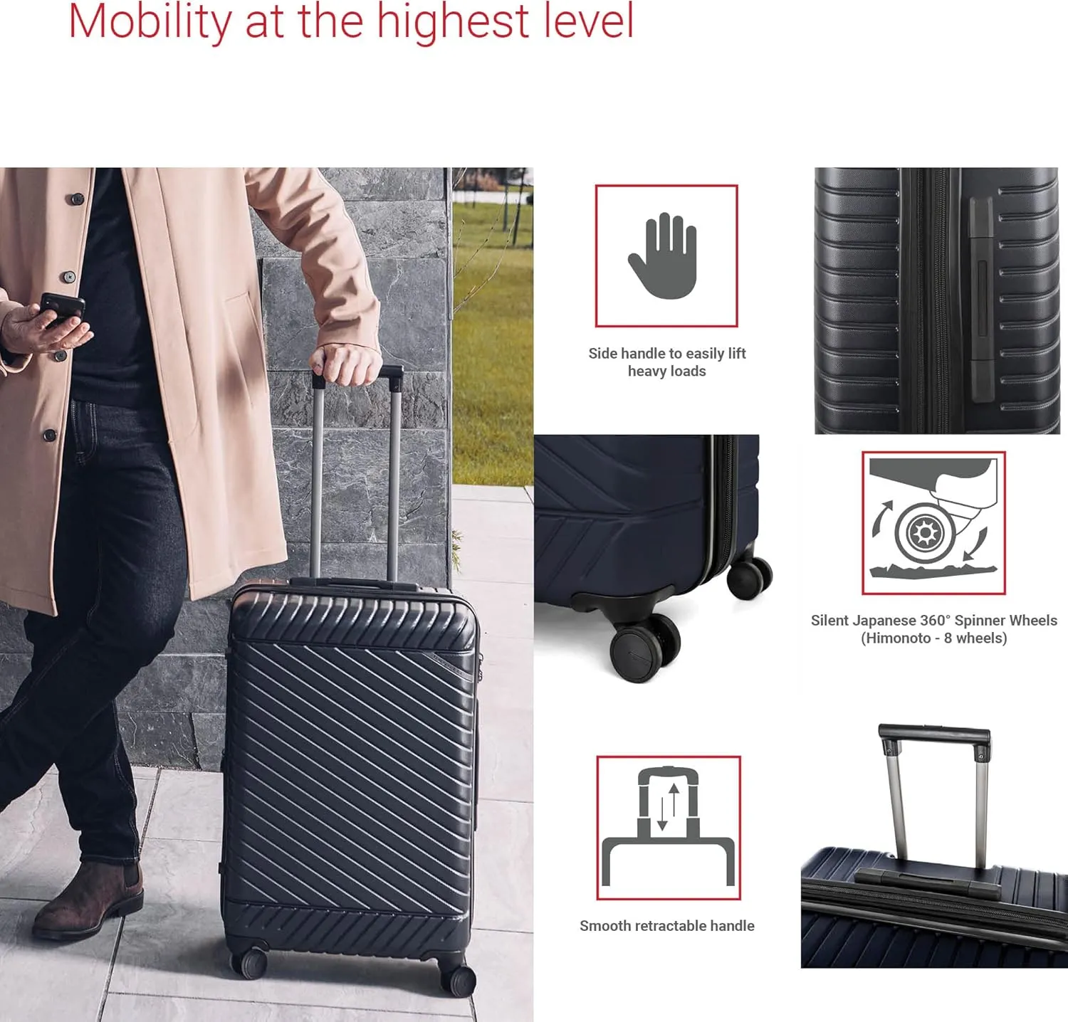 Bugatti Oslo Collection 3 Piece Hard Shell Luggage Set, Polycarbonate Expandable Suitcases with 360-Degree Spinner Wheels, 20 Inch Carry On, 24 Inch Mid-size, 28 Inch Large Bags, Navy