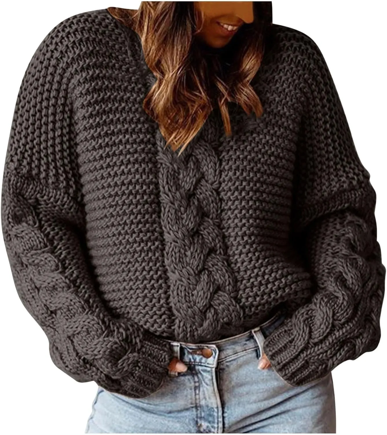Cable Knit Sweater Women Cozy Plus Size Chunky Pullover Sweaters Ladies Soft Long Sleeve Knitted Winter Sweater
