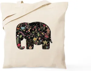 CafePress Floral Elephant Silhouette Tote Bag Reusable Natural Beige Canvas Shopping Bag