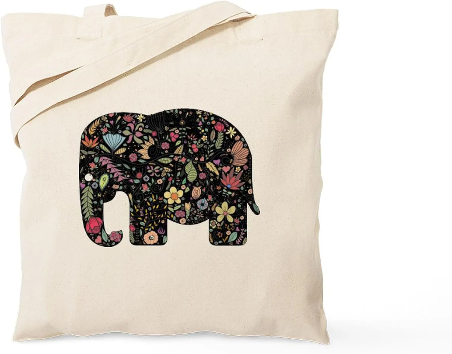 CafePress Floral Elephant Silhouette Tote Bag Reusable Natural Beige Canvas Shopping Bag