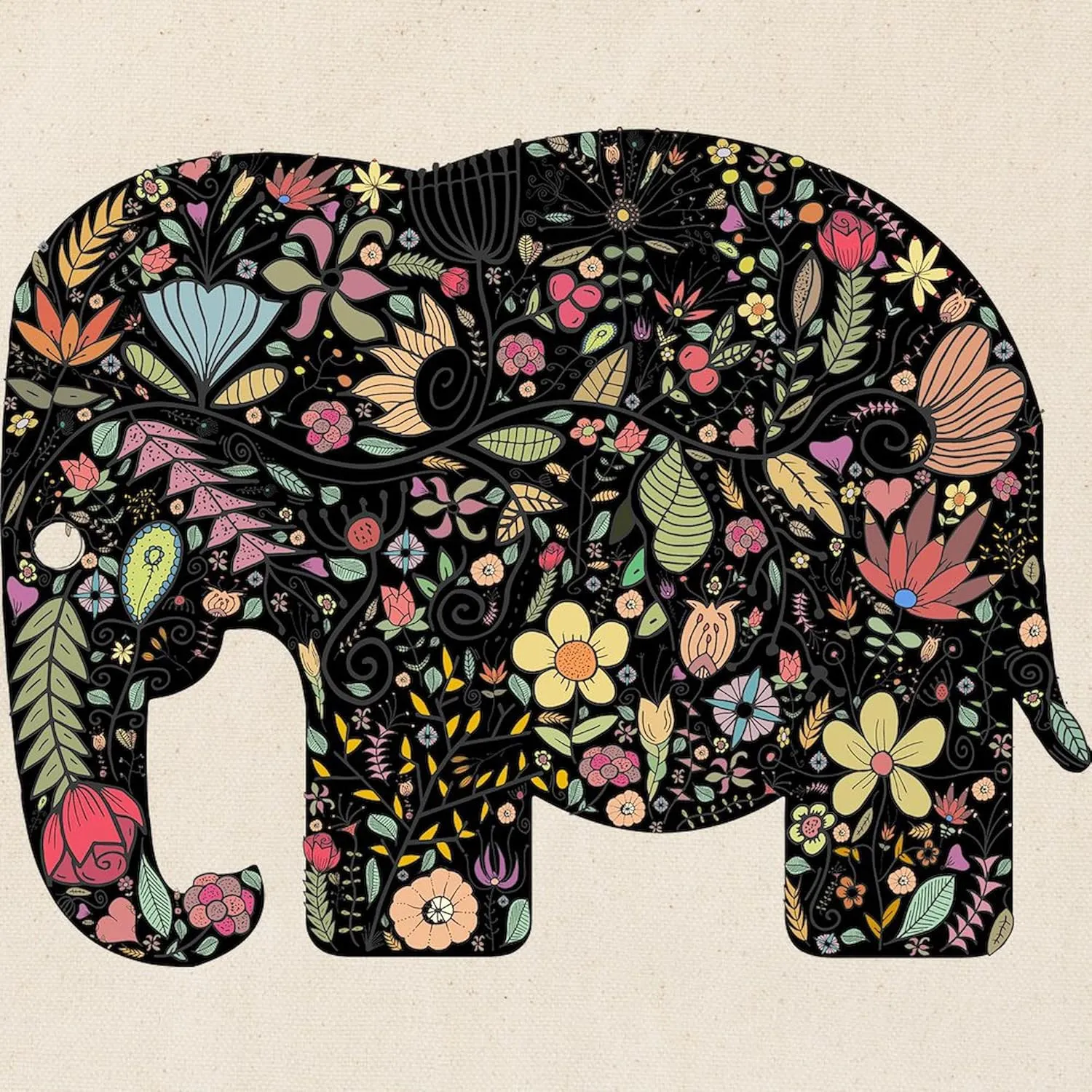 CafePress Floral Elephant Silhouette Tote Bag Reusable Natural Beige Canvas Shopping Bag